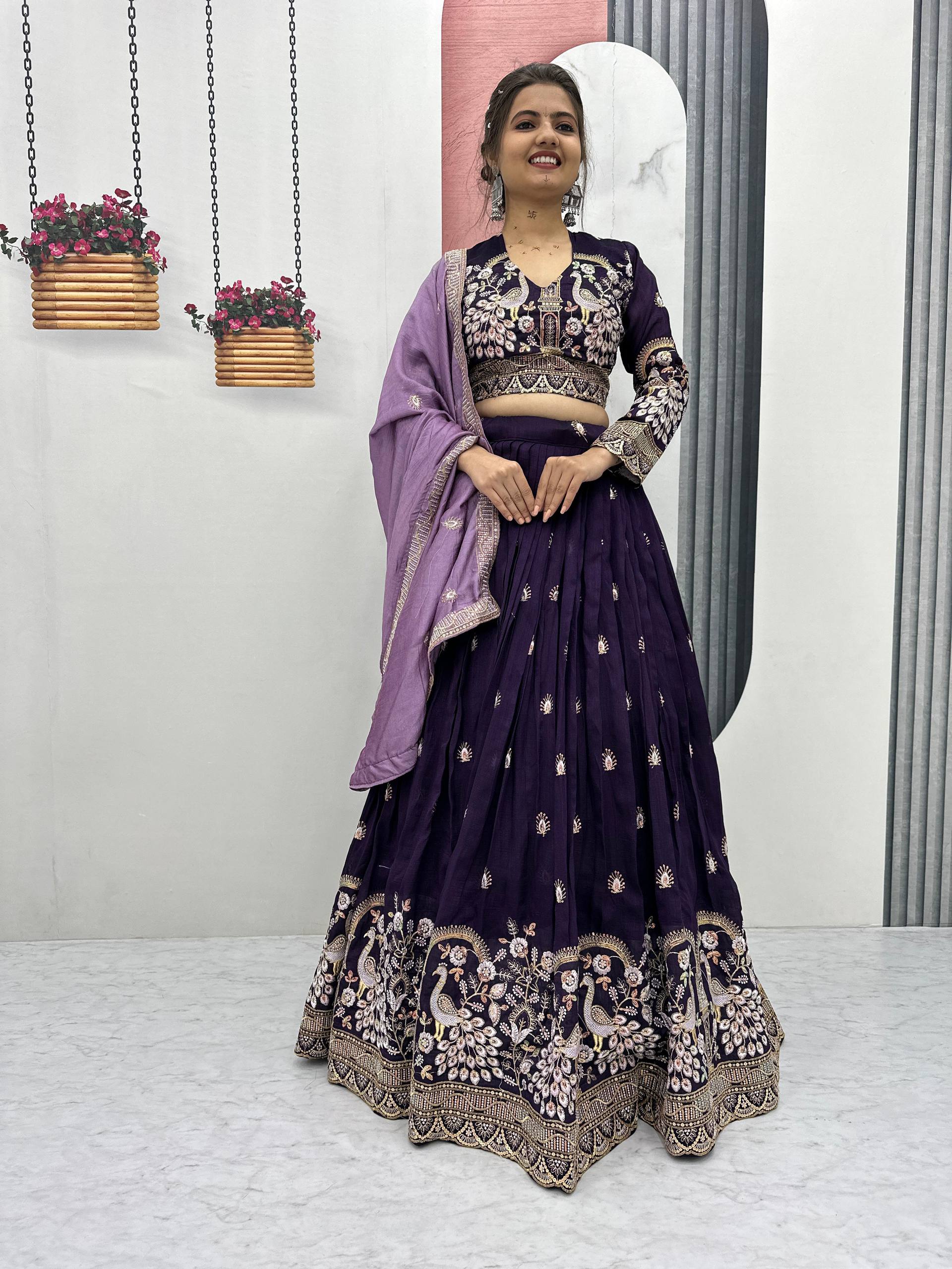 Premium Vichitra Silk with Heavy Embroidery Sequence & Thread Work Lehenga Choli Set