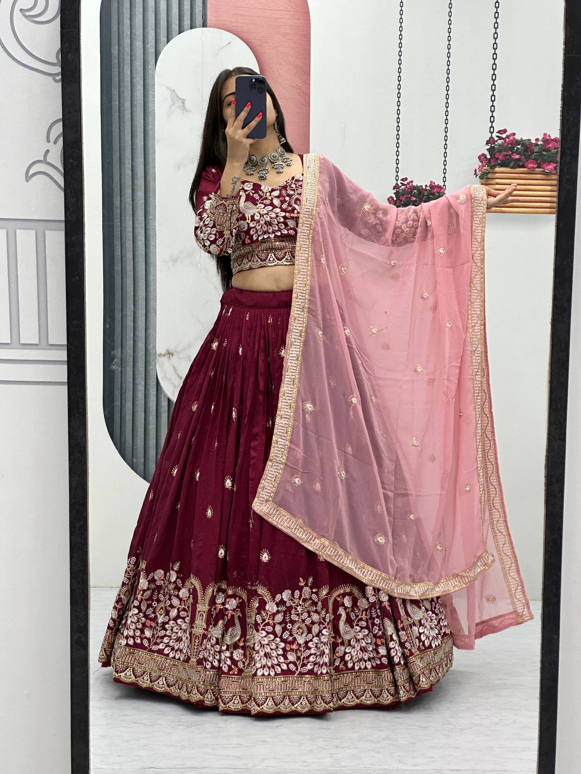 Premium Vichitra Silk with Heavy Embroidery Sequence & Thread Work Lehenga Choli Set