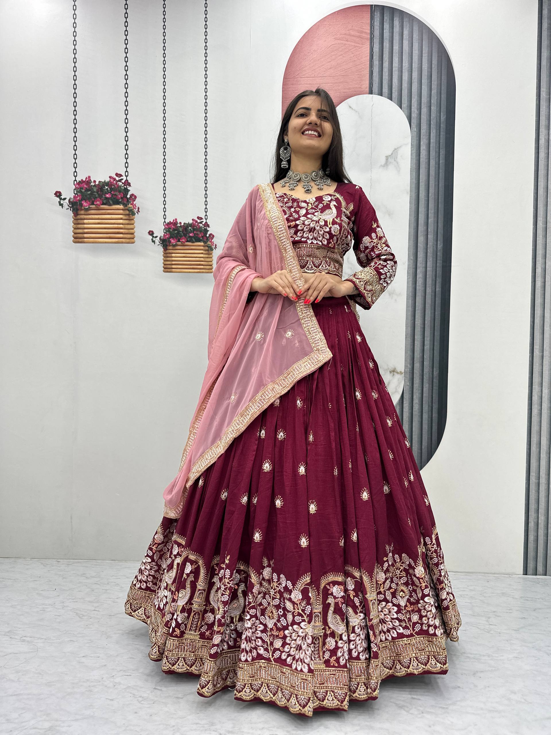 Premium Vichitra Silk with Heavy Embroidery Sequence & Thread Work Lehenga Choli Set