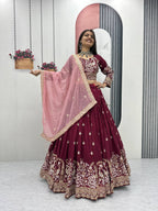 Premium Vichitra Silk with Heavy Embroidery Sequence & Thread Work Lehenga Choli Set