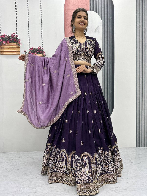 Premium Vichitra Silk with Heavy Embroidery Sequence & Thread Work Lehenga Choli Set