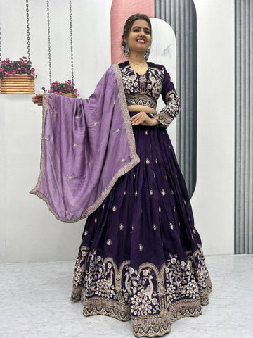 Premium Vichitra Silk with Heavy Embroidery Sequence & Thread Work Lehenga Choli Set