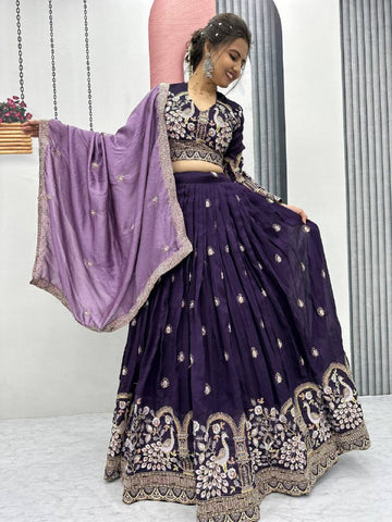 Premium Vichitra Silk with Heavy Embroidery Sequence & Thread Work Lehenga Choli Set