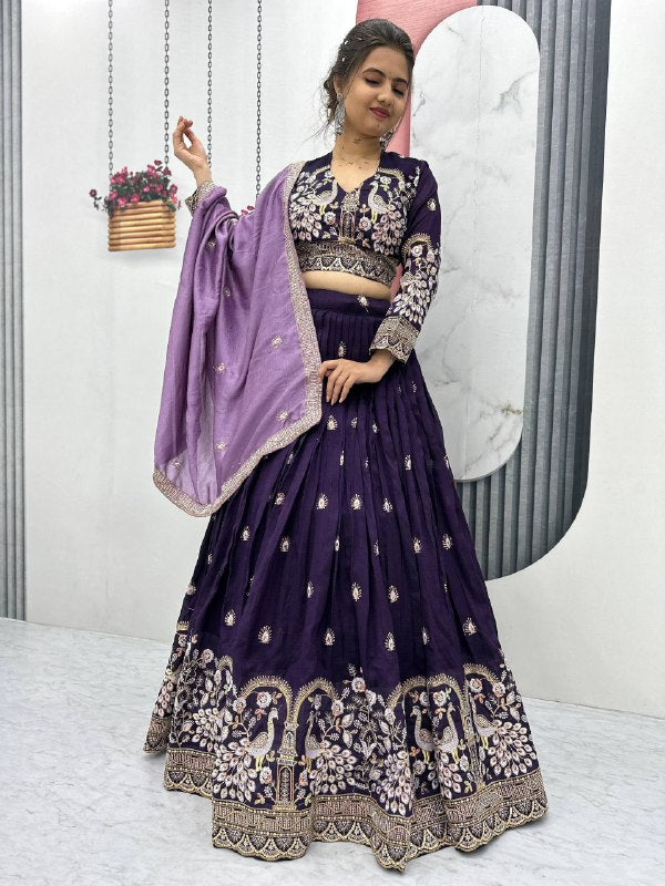 Premium Vichitra Silk with Heavy Embroidery Sequence & Thread Work Lehenga Choli Set