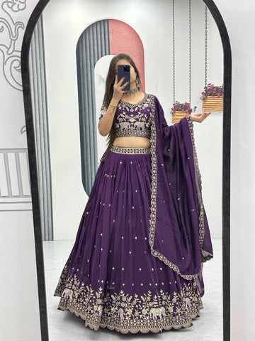 Pure Vichitra Silk Heavy Embroidered Lehenga Set with Dupatta