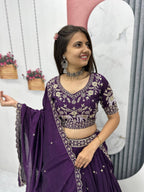Pure Vichitra Silk Heavy Embroidered Lehenga Set with Dupatta