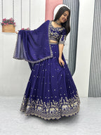 Pure Vichitra Silk Heavy Embroidered Lehenga Set with Dupatta