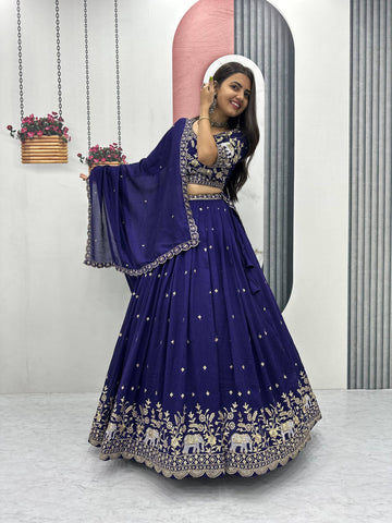 Pure Vichitra Silk Heavy Embroidered Lehenga Set with Dupatta