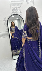 Pure Vichitra Silk Heavy Embroidered Lehenga Set with Dupatta