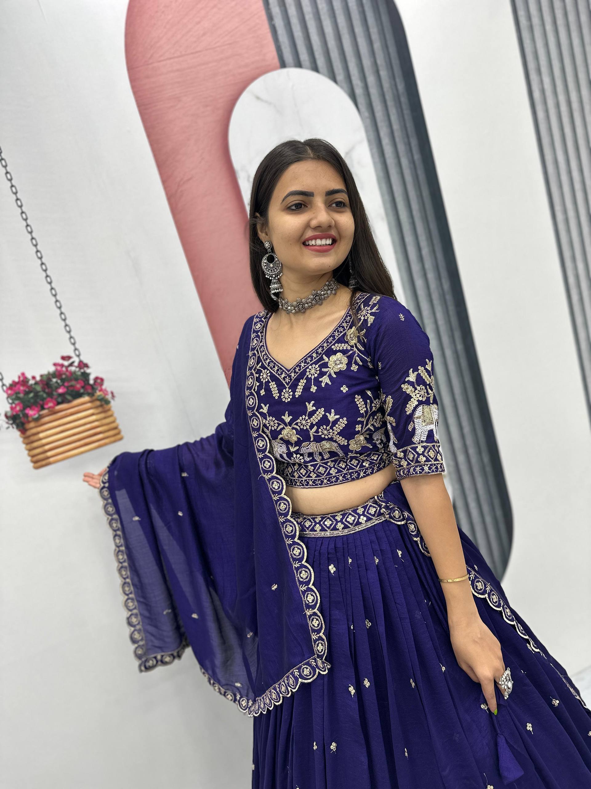 Pure Vichitra Silk Heavy Embroidered Lehenga Set with Dupatta