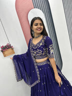 Pure Vichitra Silk Heavy Embroidered Lehenga Set with Dupatta
