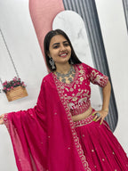 Pure Vichitra Silk Heavy Embroidered Lehenga Set with Dupatta

