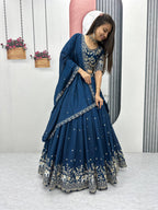 Pure Vichitra Silk Heavy Embroidered Lehenga Set with Dupatta
