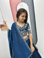 Pure Vichitra Silk Heavy Embroidered Lehenga Set with Dupatta
