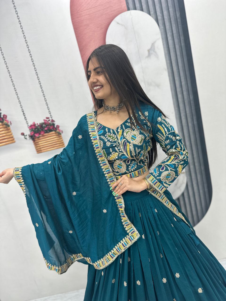 Heavy Embroidery Pure Vichitra Silk Festival Lehenga Choli