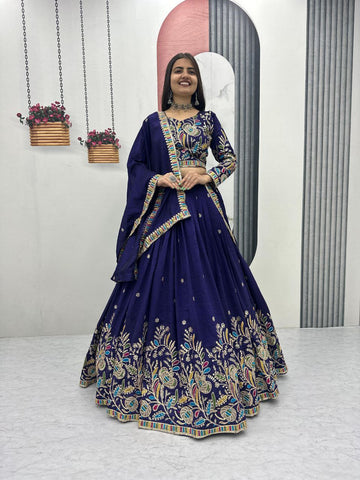 Heavy Embroidery Pure Vichitra Silk Festival Lehenga Choli
