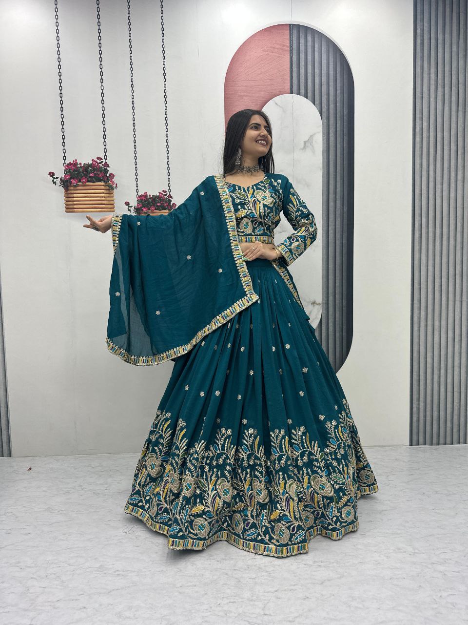 Heavy Embroidery Pure Vichitra Silk Festival Lehenga Choli