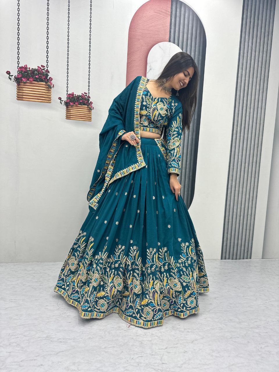 Heavy Embroidery Pure Vichitra Silk Festival Lehenga Choli