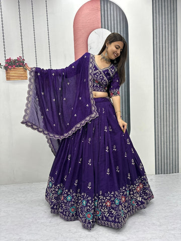 Heavy Embroidered Pure Blooming Vichitra Silk Lehenga Choli Set