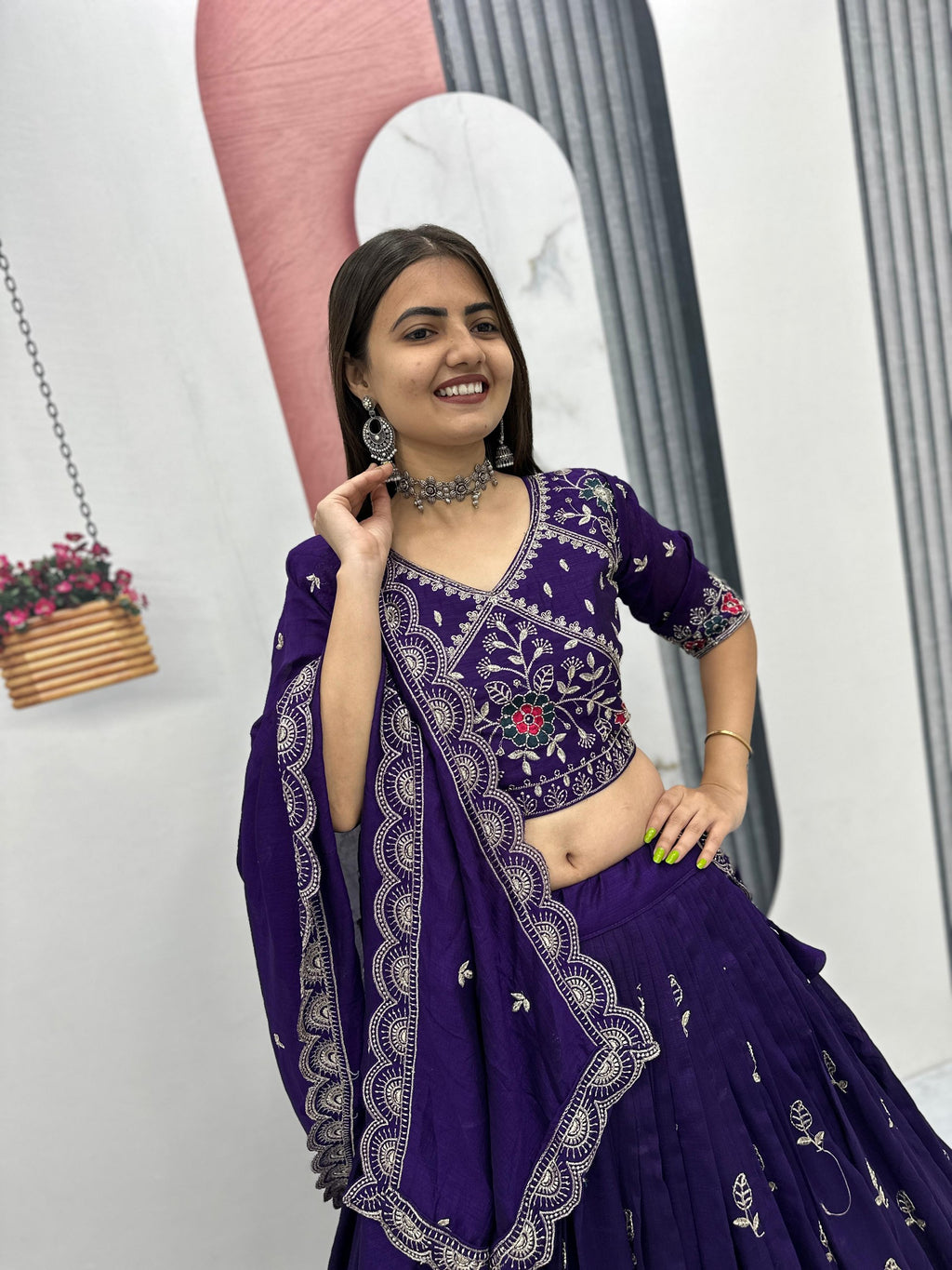 
Heavy Embroidered Pure Blooming Vichitra Silk Lehenga Choli Set
