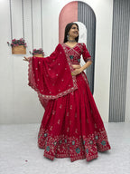 Heavy Embroidered Pure Blooming Vichitra Silk Lehenga Choli Set
