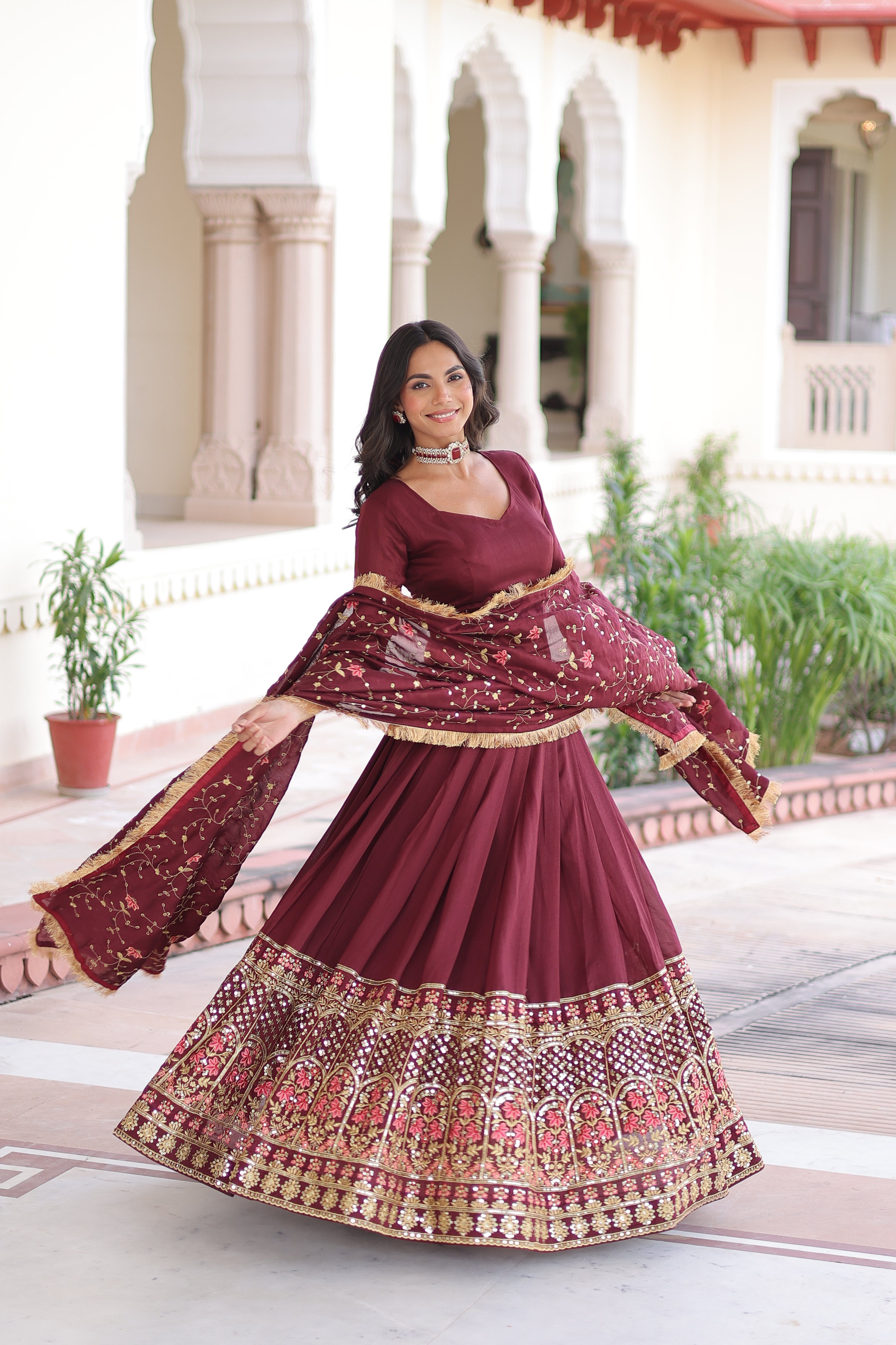 TILTON VICHITRA SILK HEAVY SEQUINS AND TREAD EMBROIDERED LEHENGA CHOLI WITH DUPATTA