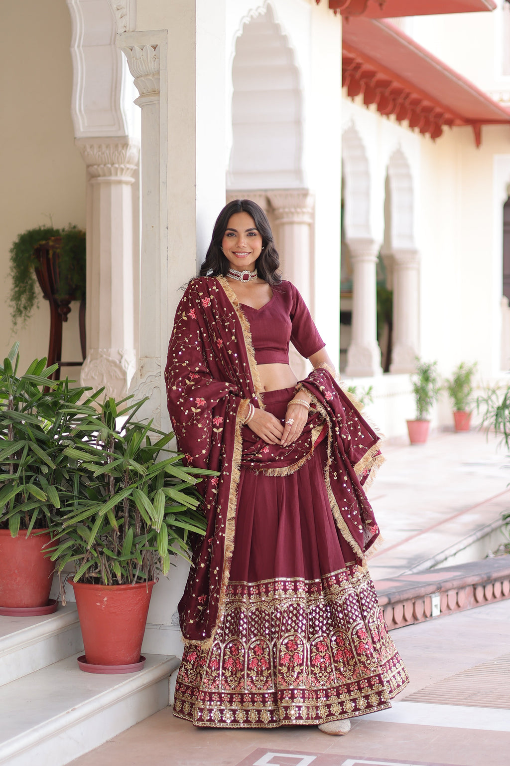 TILTON VICHITRA SILK HEAVY SEQUINS AND TREAD EMBROIDERED LEHENGA CHOLI WITH DUPATTA