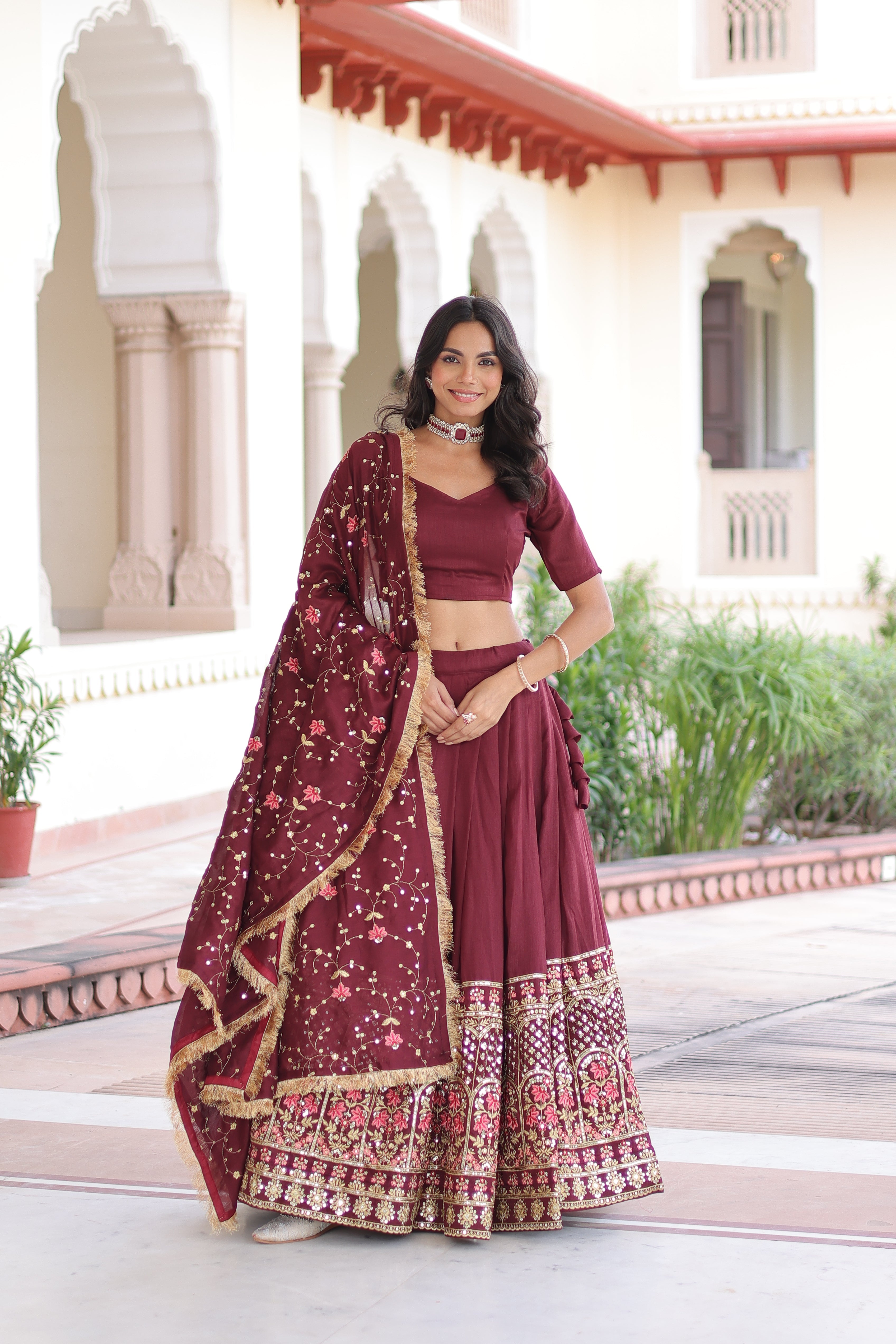 TILTON VICHITRA SILK HEAVY SEQUINS AND TREAD EMBROIDERED LEHENGA CHOLI WITH DUPATTA