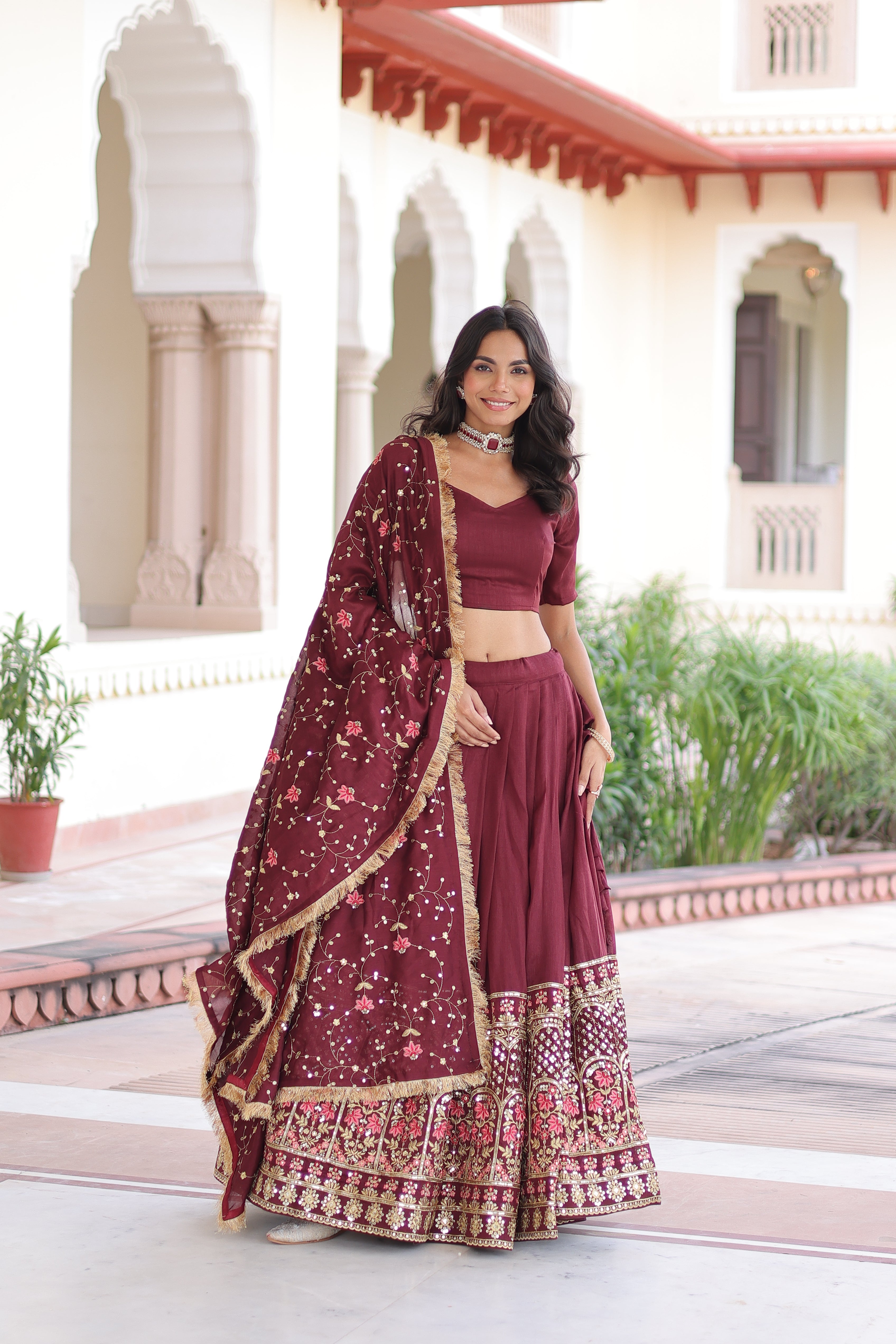 TILTON VICHITRA SILK HEAVY SEQUINS AND TREAD EMBROIDERED LEHENGA CHOLI WITH DUPATTA