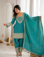 Royal Green NC Vichitra Silk Fancy Kurta with Farshi Shalwar and Dupatta