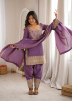 Wedding Special Purple NC Vichitra Silk Designer Farshi Shalwar Collection
