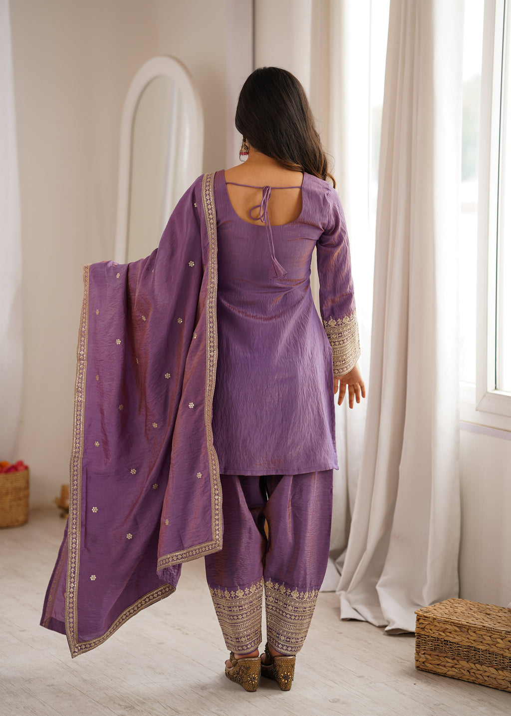 Wedding Special Purple NC Vichitra Silk Designer Farshi Shalwar Collection
