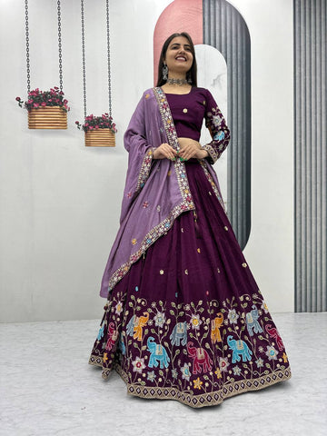 Elegant Pure Vichitra Silk Lehenga And Choli with Silk Dupatta