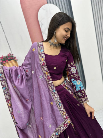 Elegant Pure Vichitra Silk Lehenga And Choli with Silk Dupatta