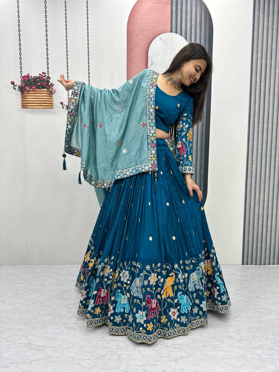 Elegant Pure Vichitra Silk Lehenga And Choli with Silk Dupatta