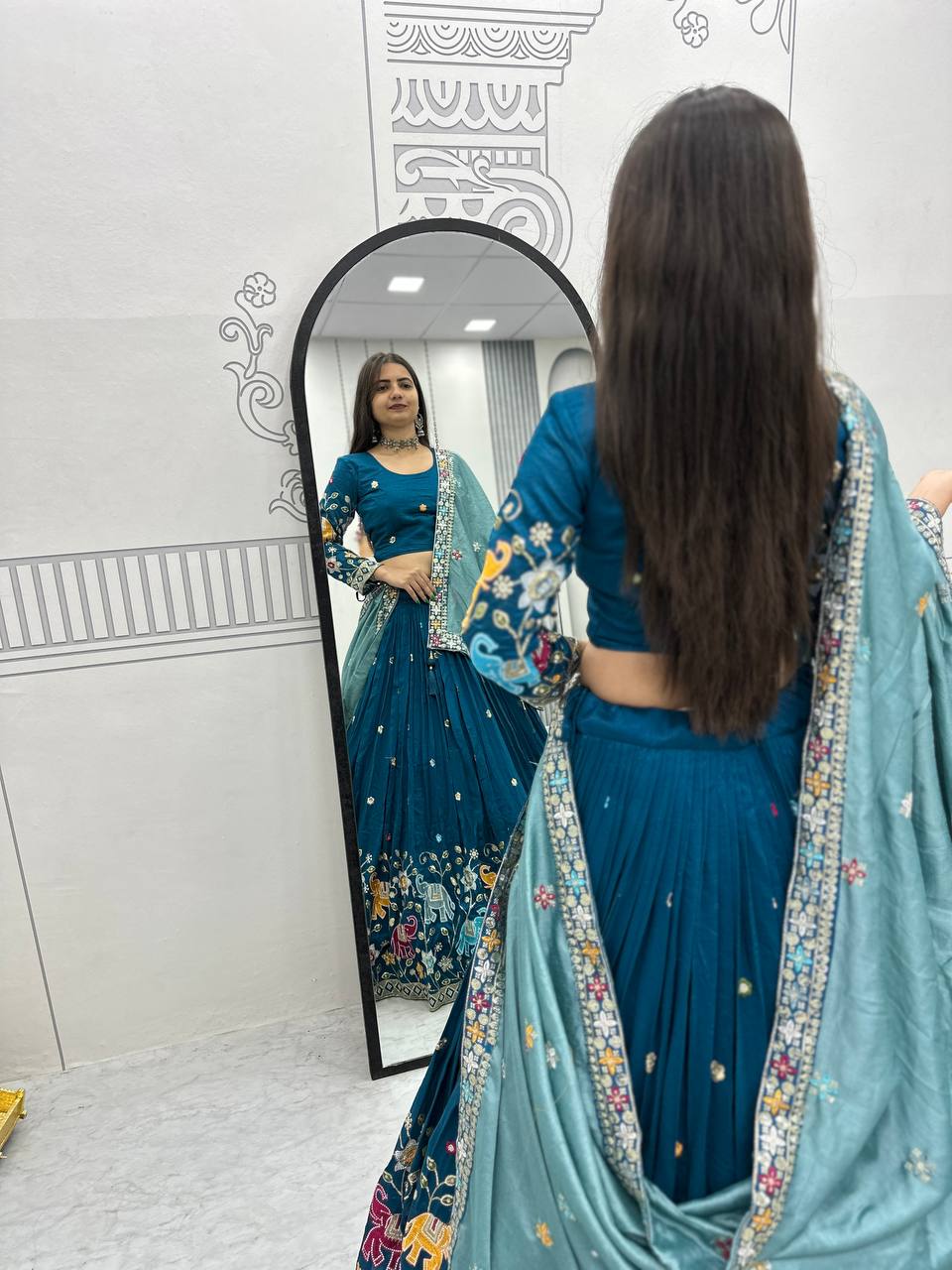 Elegant Pure Vichitra Silk Lehenga And Choli with Silk Dupatta
