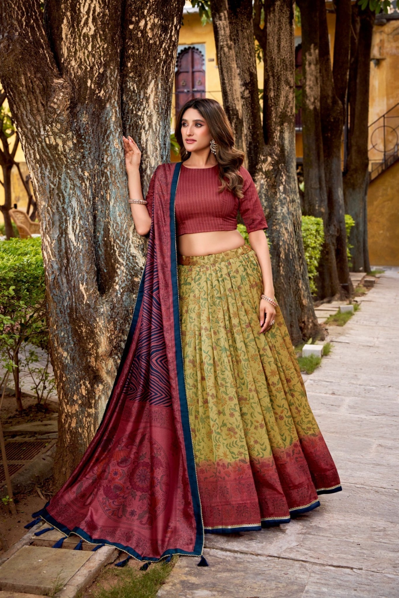 Heritage Inspired Vichitra Silk Printed Luxury Lehenga Set With Elegant Flare