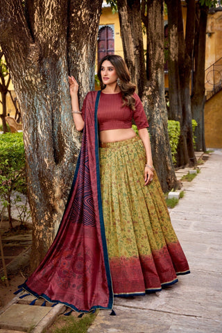 Heritage Inspired Vichitra Silk Printed Luxury Lehenga Set With Elegant Flare