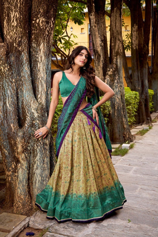 Heritage Inspired Vichitra Silk Printed Luxury Lehenga Set With Elegant Flare
