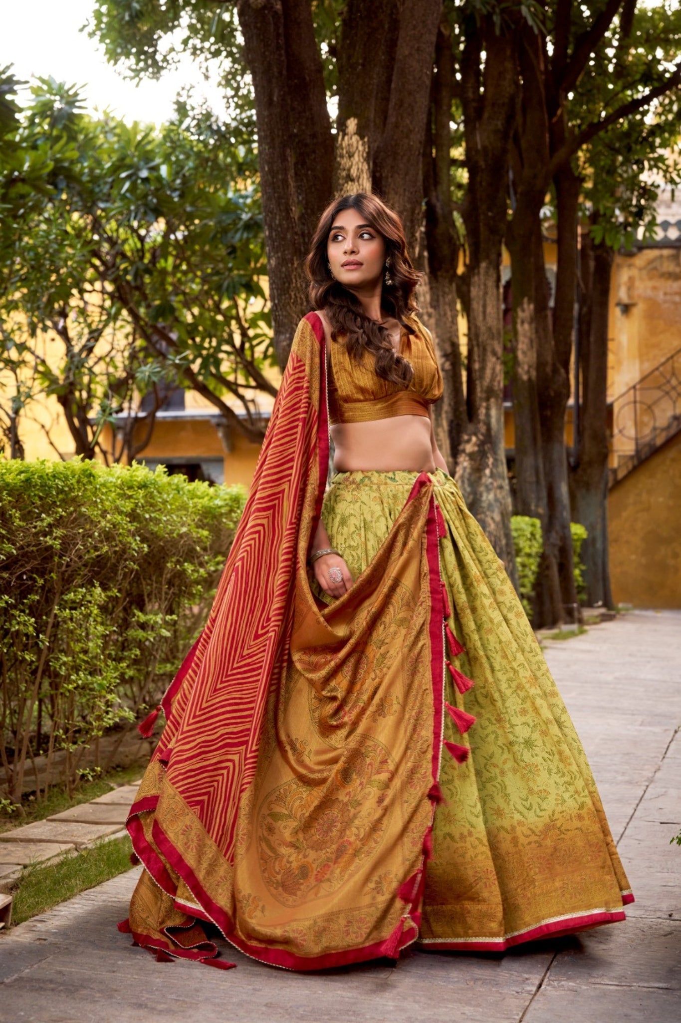 Heritage Inspired Vichitra Silk Printed Luxury Lehenga Set With Elegant Flare