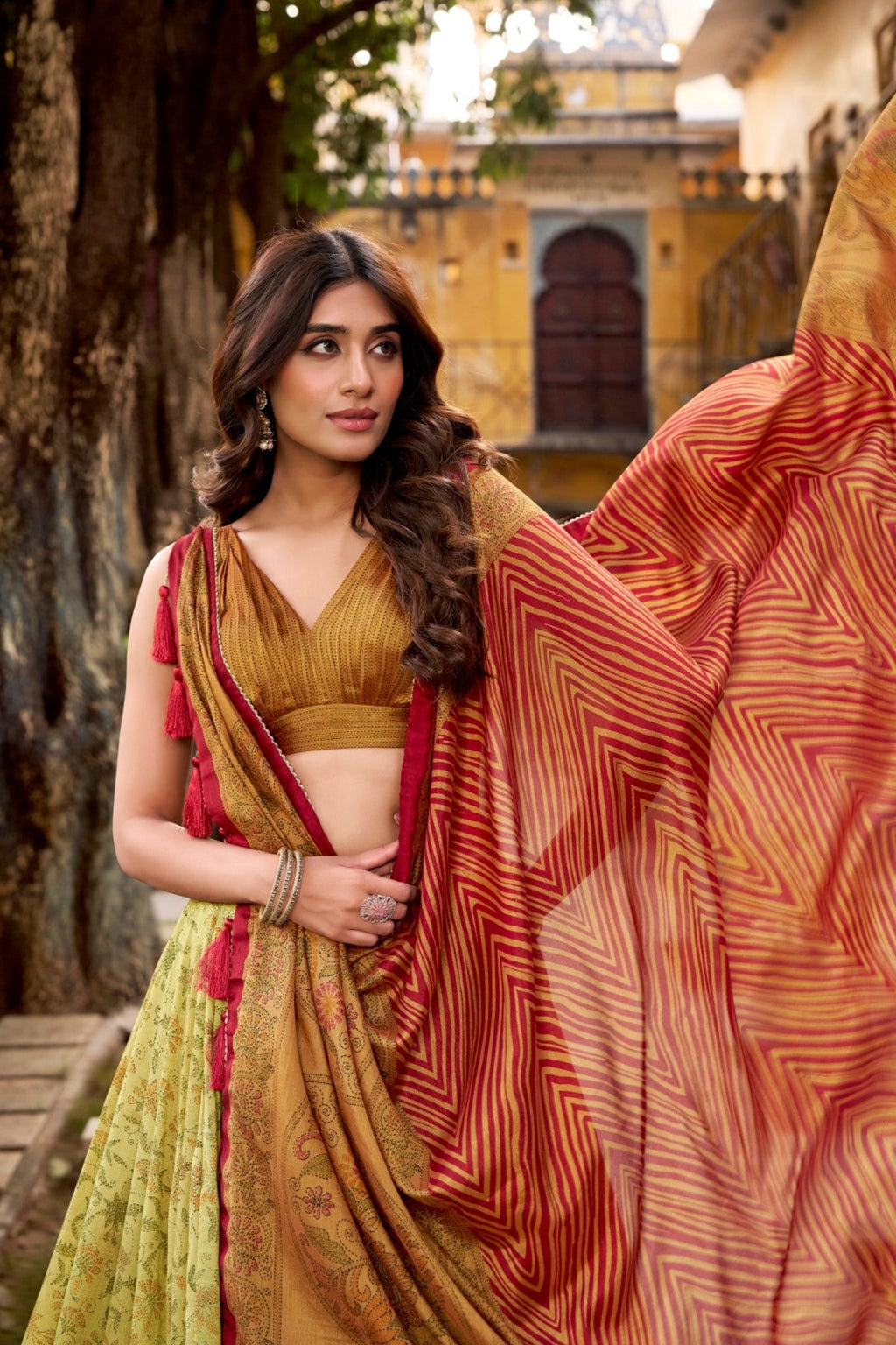 Heritage Inspired Vichitra Silk Printed Luxury Lehenga Set With Elegant Flare