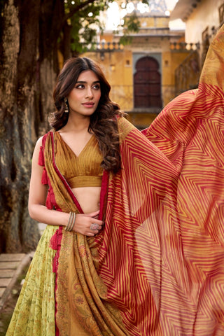 Heritage Inspired Vichitra Silk Printed Luxury Lehenga Set With Elegant Flare