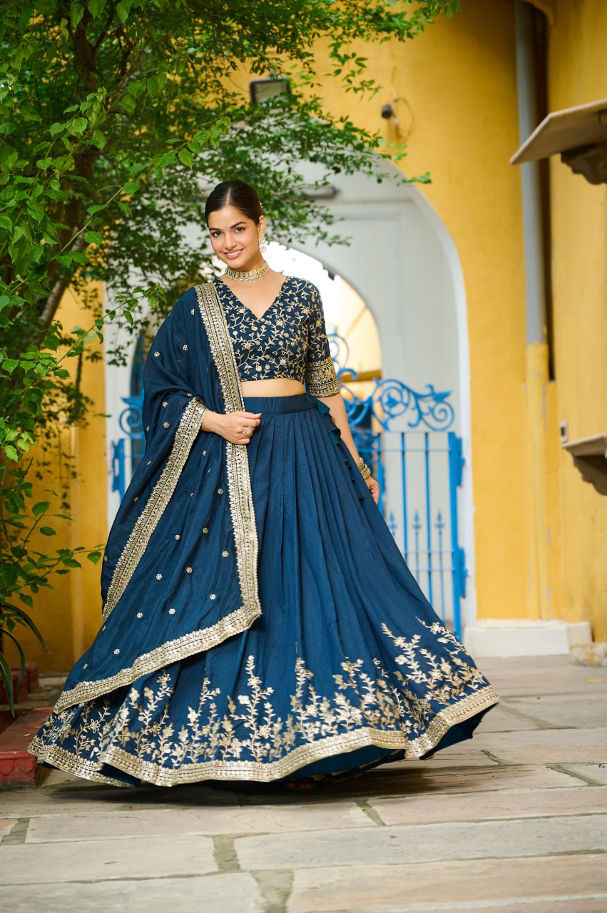 Vichitra Silk With Rich Sequins Embroidered Lehenga Choli With Dupatta