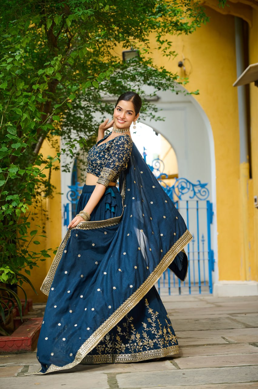 Vichitra Silk With Rich Sequins Embroidered Lehenga Choli With Dupatta