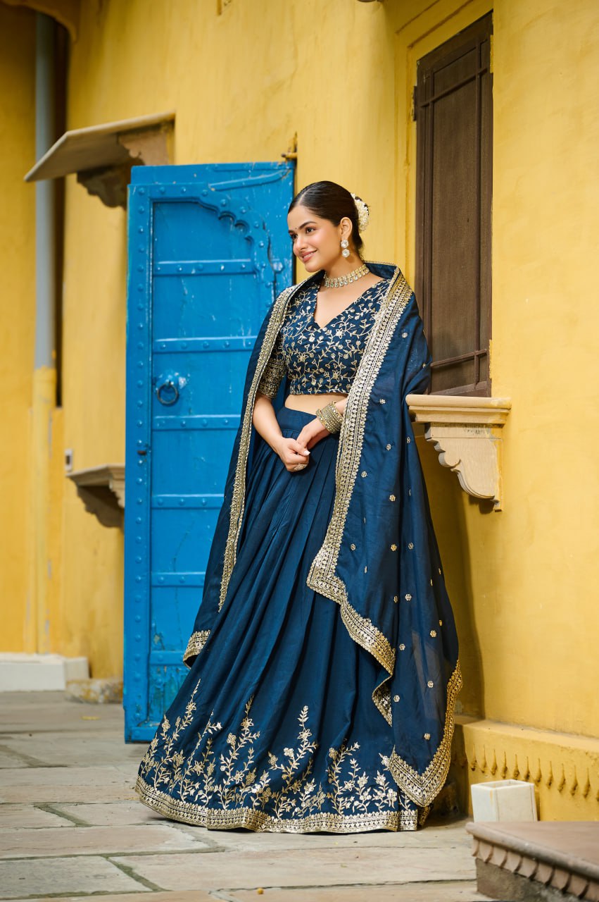 Vichitra Silk With Rich Sequins Embroidered Lehenga Choli With Dupatta