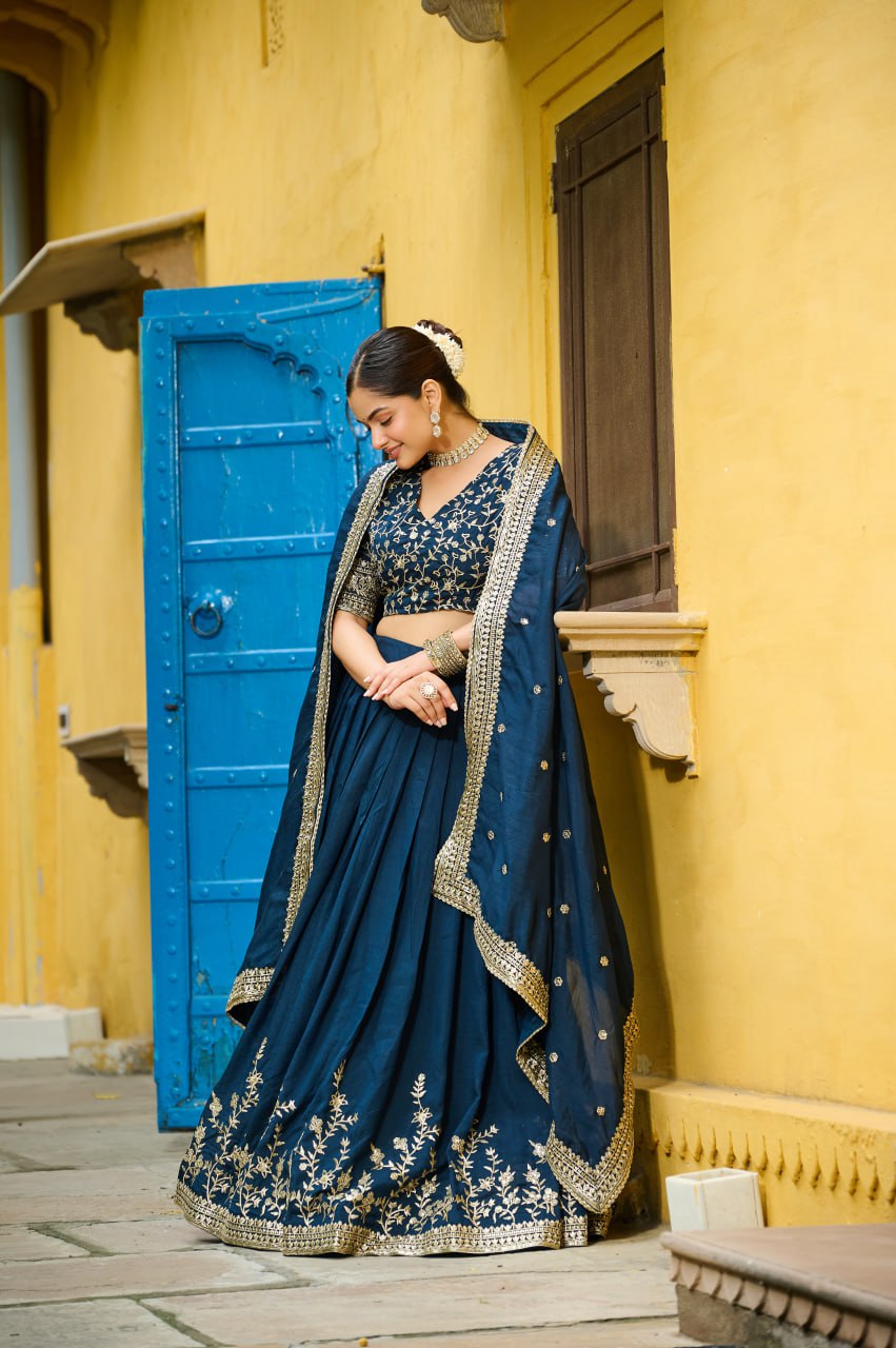 Vichitra Silk With Rich Sequins Embroidered Lehenga Choli With Dupatta