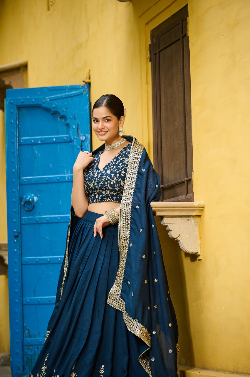 Vichitra Silk With Rich Sequins Embroidered Lehenga Choli With Dupatta
