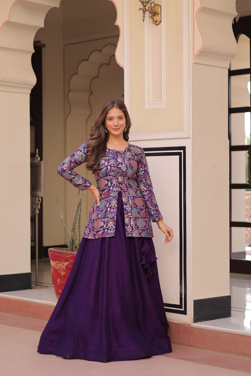 Pure Simmer Vichitra Silk Rich Sequins Kali Pattern Work Women Suit Set
