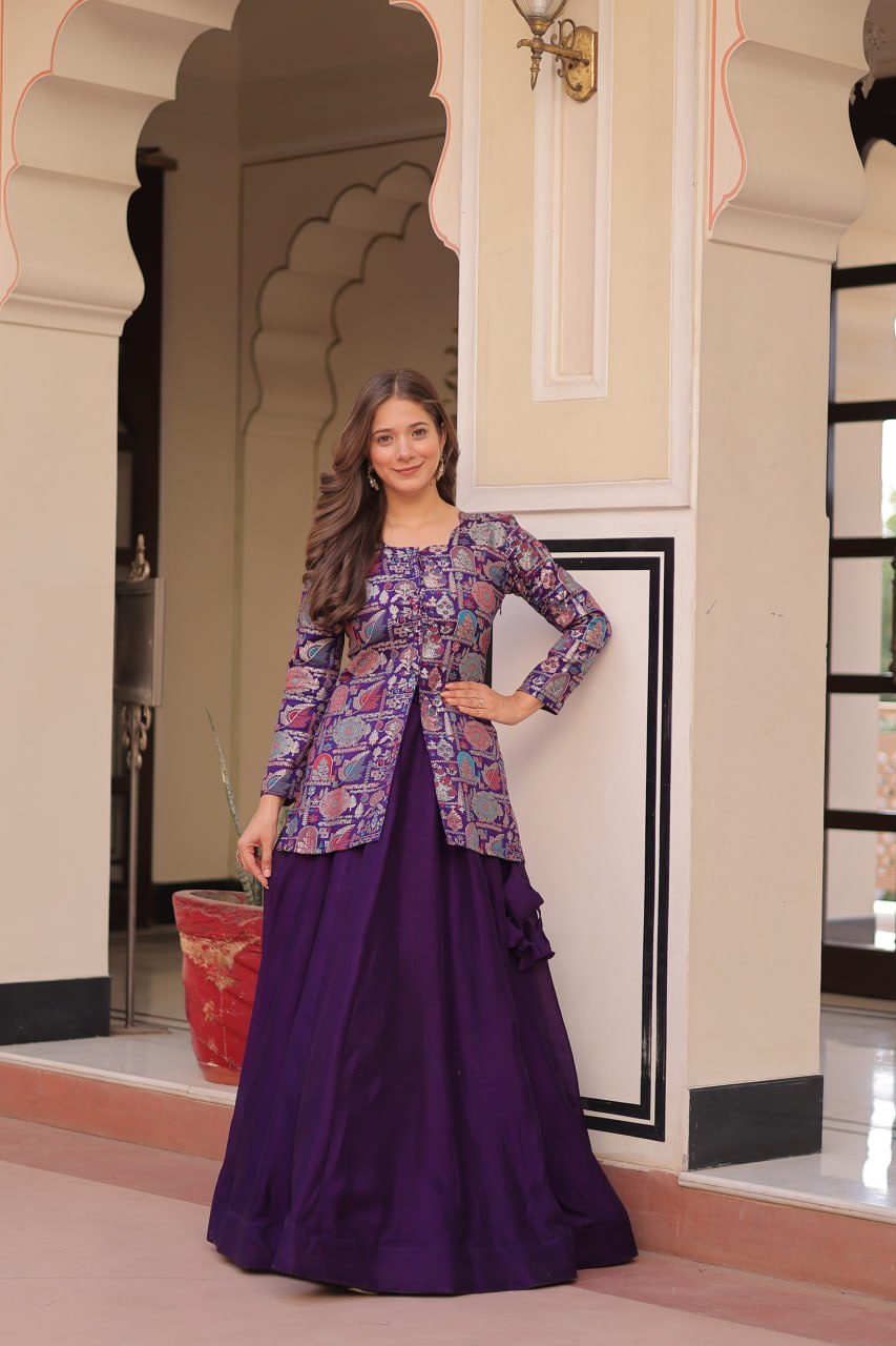 Pure Simmer Vichitra Silk Rich Sequins Kali Pattern Work Women Suit Set
