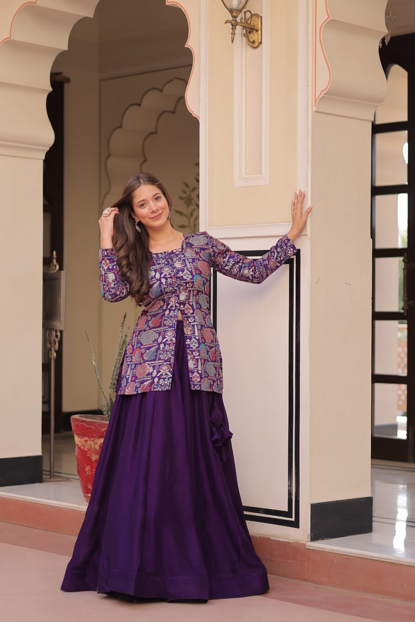 Pure Simmer Vichitra Silk Rich Sequins Kali Pattern Work Women Suit Set
